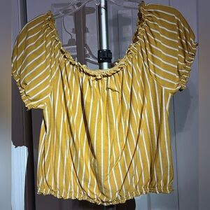 Short sleeve yellow and white striped top
